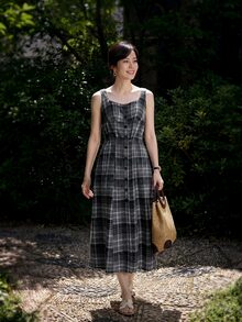 Yumoku 休閒女款夏季格紋收腰洋裝 - 彩色 - 查看 8