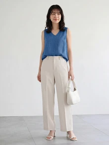 Yumoku Women's Simple Solid Sleeveless Shirt, Casual Vacation Wear,Casual - Blue - View 4