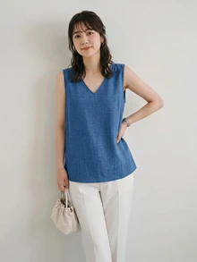 Yumoku Women's Simple Solid Sleeveless Shirt, Casual Vacation Wear,Casual - Blue - View 6
