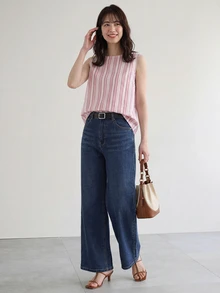 Yumoku 女士休闲条纹纽扣无袖衬衫 夏季女装 夏季上衣 春季女装 外出上衣 度假女装 夏季假期 粉色邮轮女装 背心 度假装 - 彩色 - 查看 3