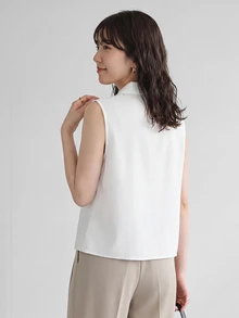 Yumoku Women's Solid Color Single-Breasted Casual Sleeveless Woven Shirt,Casual - White - View 7