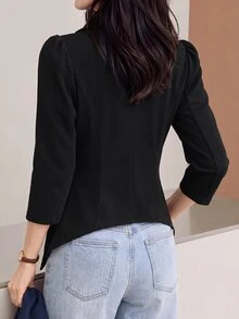 Yumoku Solid Open Front Blazer In Fall/Winter,Casual - Black - View 2