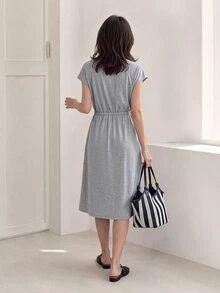 Yumoku Solid Dolman Sleeve Dress Casual Women Dresses - Light Grey - View 3
