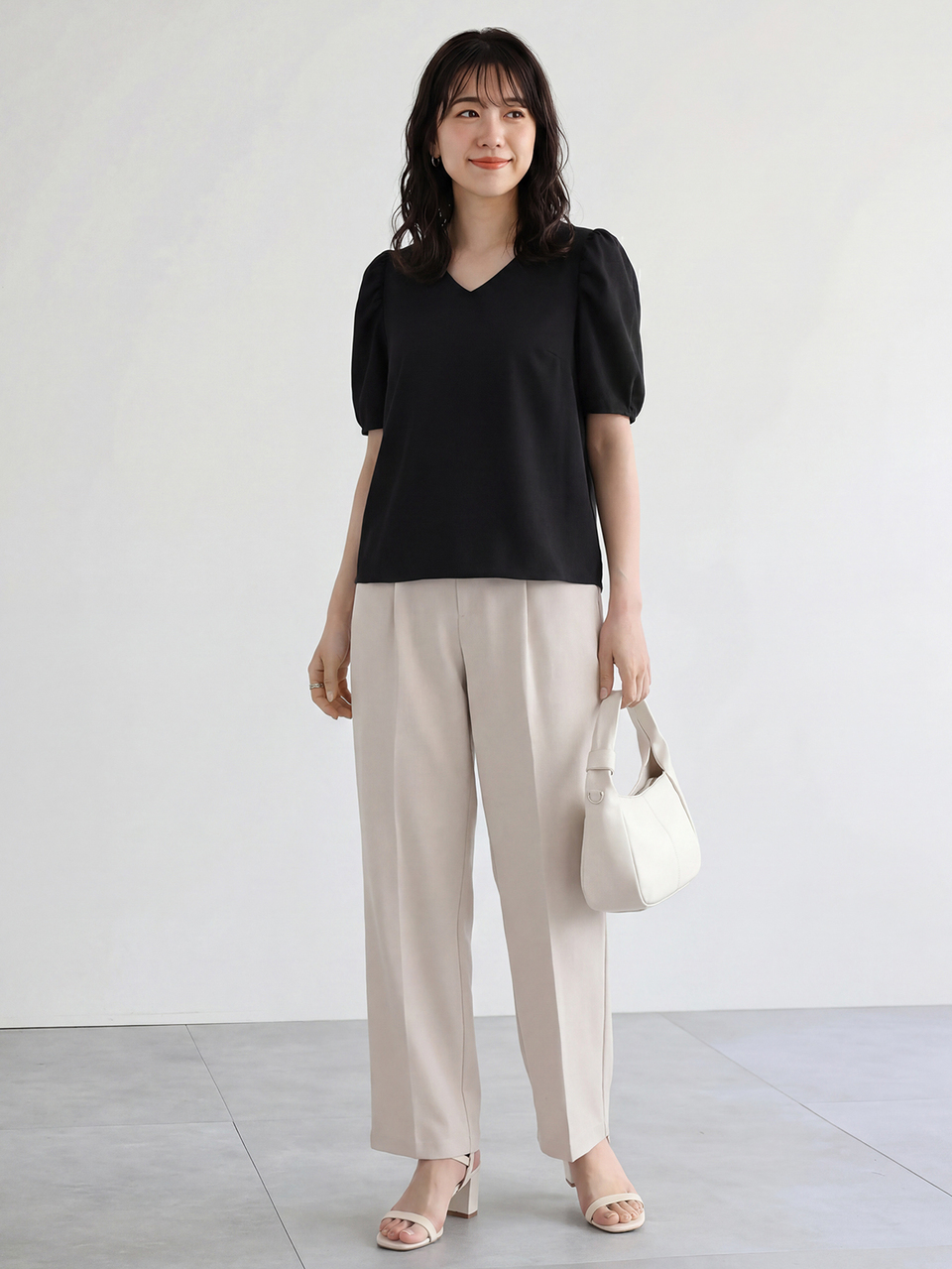 Solid Puff Sleeve V Neck Blouse,Casual