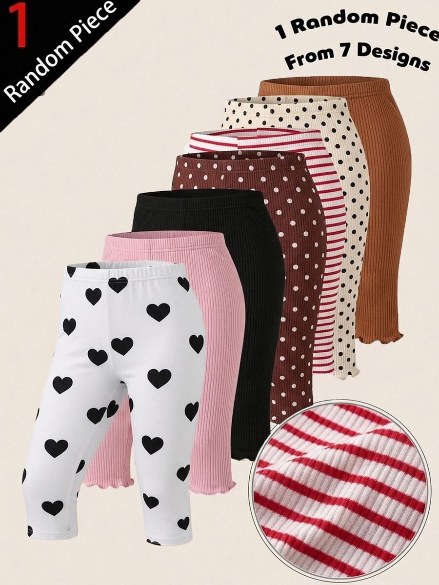 SHEIN Tween Girl Knitted Heart Pattern Casual Leggings - Multicolor - View 1