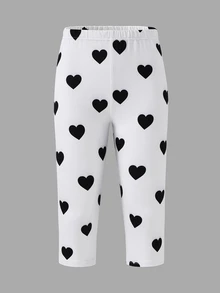 SHEIN Tween Girl Knitted Heart Pattern Casual Leggings - Multicolor - View 3