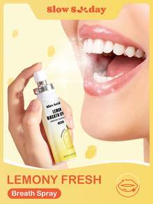 Slow Sunday Lemon Breath Spray, Lemon, Fruit Flavored Mouth Freshener Spray, Go-To For Instantly Refreshing Your Breath, Good Choice For Vacation, Travel Essentials, Back To School, Suitable For Summer Oral Care - Yellow - View 1
