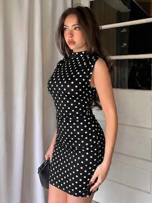 Firerie 女款波點休閒日常夏季迷你洋裝 - 黑色 - 查看 5