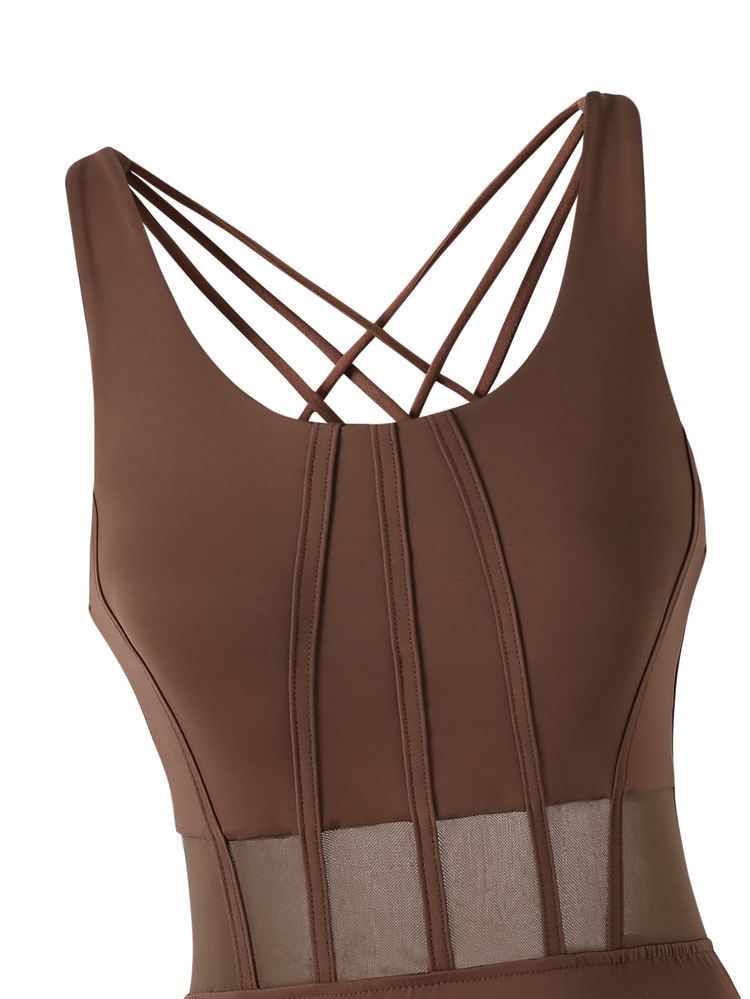 SHEIN Teen Girls Clothes Sleeveless Black Gymnastics Leotard, Suitable For School, Ballet, Back To School - Coffee Brown - View 3
