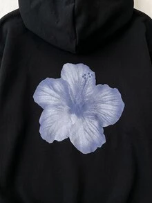 SHEIN 少女花卉印花長袖休閒秋季運動衫 - 黑色 - 查看 8