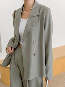 DAZY Solid Color Casual Business Suit Jacket & Pants Set For Women,Fall Clothes Western Outfits For Women - Khaki - View 3
