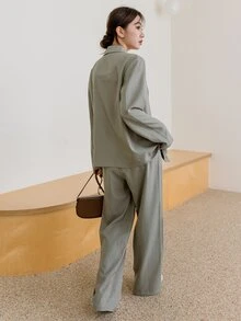 DAZY Solid Color Casual Business Suit Jacket & Pants Set For Women,Fall Clothes Western Outfits For Women - Khaki - View 2