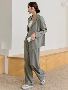 DAZY Solid Color Casual Business Suit Jacket & Pants Set For Women,Fall Clothes Western Outfits For Women - Khaki - View 6
