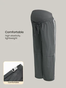SHEIN Maternity Casual Sports Colorblock Striped Long Pants - Grey - View 3
