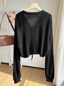 Comfortcana 大尺碼女款純色休閒柔軟修身優雅開襟衫，適合返校、辦公、正式場合與居家穿著，黑色，秋冬款 - 黑色 - 查看 2