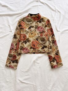 Soleia Autumn/Winter Vintage Elegant Casual Embroidered Fabric Frog Button Decor Cardigan Jacket High Tea Night Party Beige - Multicolor - View 2