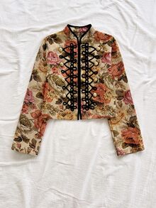 Soleia Autumn/Winter Vintage Elegant Casual Embroidered Fabric Frog Button Decor Cardigan Jacket High Tea Night Party Beige - Multicolor - View 4