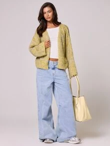 MUSERA Oversized Flare Sleeve Knit Jumper Cardigan Spring Casual Cute Sweet Airport Back To School Winter Everyday Evening Party Elegant Sweater Spring - Pale Yellow - View 1