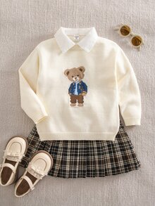 SHEIN 女童可愛熊圖案針織休閒毛衣 - 彩色 - 查看 2