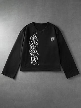 Camiseta de manga larga holgada con estampado para hombre