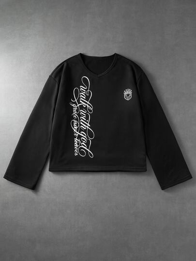 Camiseta de manga larga holgada con estampado para hombre