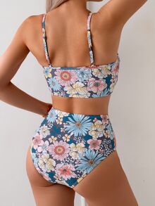 Swim Vcay 女士海滩度假花卉印花休闲高腰比基尼上衣 - 彩色 - 查看 2