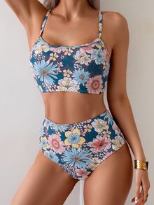 Swim Vcay 女士海滩度假花卉印花休闲高腰比基尼上衣 - 彩色 - 查看 7