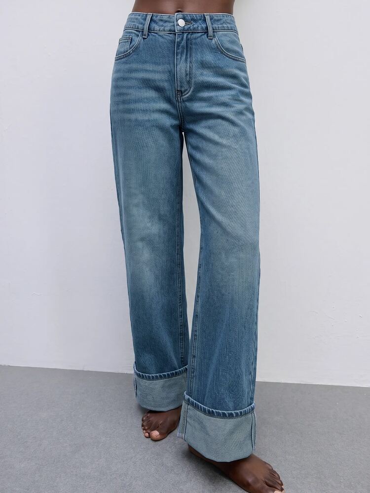 Maija Casual Washed Rolled Hem Straight Leg Jeans For Women Pants Denim Dress Capris Women's Bottoms Baggy Travel Blue Summer - Medium Wash - View 1
