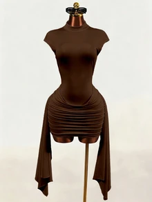 Mistrie 新款 Y2K 性感優雅派對夜店露背百褶畢業禮服，深棕色夏季洋裝 - 咖啡棕 - 查看 6