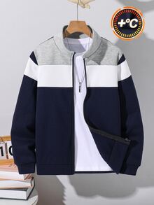 SHEIN 兒童青少年男孩休閒拼色保暖拉鍊立領運動衫，可單穿，適合秋冬返校季 - 彩色 - 查看 6