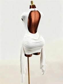 Mistrie Ew Y2K Sexy And Elegant Party Night Out Club Dress With Backless Pleated Graduation Dress,White Dress Summer Dress - White - View 2