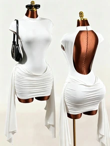 Mistrie Ew Y2K Sexy And Elegant Party Night Out Club Dress With Backless Pleated Graduation Dress,White Dress Summer Dress - White - View 4