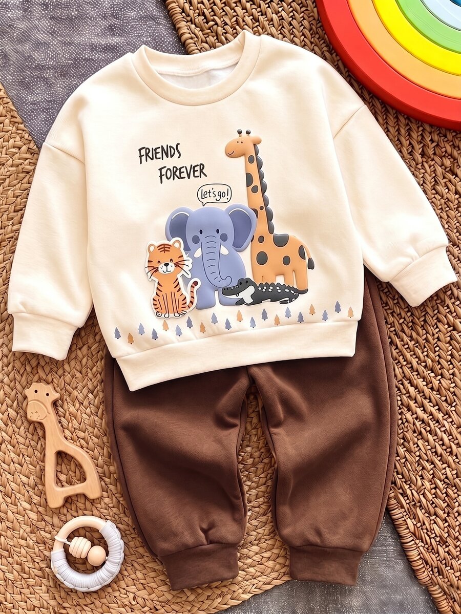 Kids Infant Round Neck Casual Comfortable Set Autumn - White - View 1