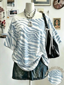 Lalippa Kaos Wanita Ukuran Besar Motif Hewan, Kaos Bahu Longgar, Atasan Leher Asimetris Cocok untuk Pertunjukan & Jalan-jalan Santai, Hadiah untuk Teman - MultiWarna - View 1