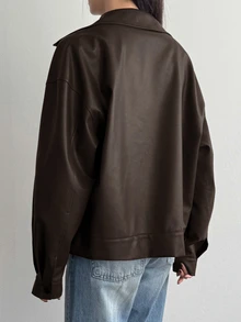DAZY Zip Up Drop Shoulder PU Coat Y2k - Brown - View 2