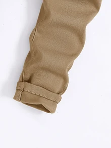 SHEIN Young Boy Elastic Waist Straight Leg Jeans - Khaki - View 4