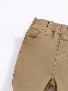 SHEIN Young Boy Elastic Waist Straight Leg Jeans - Khaki - View 3