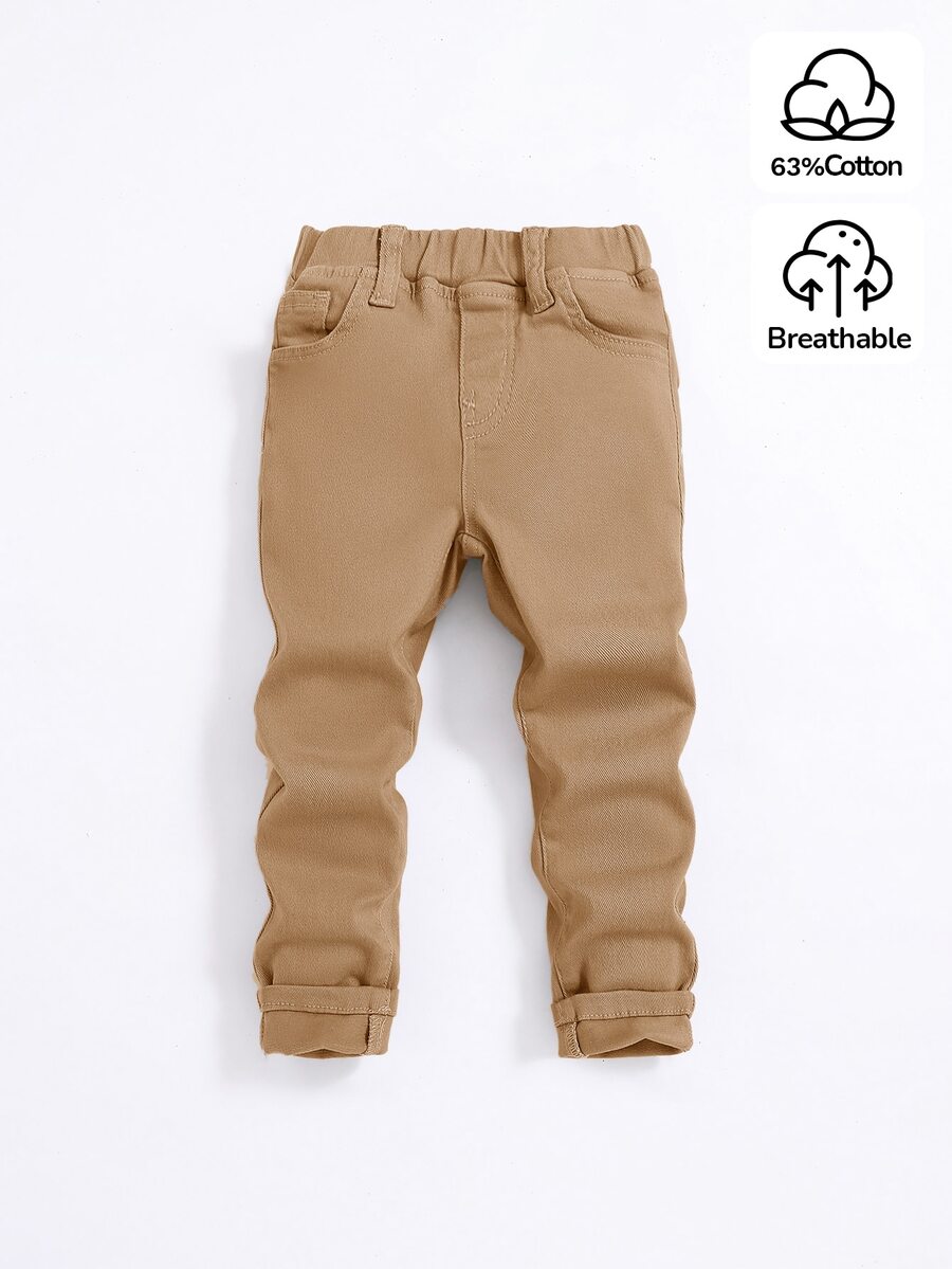 SHEIN Young Boy Elastic Waist Straight Leg Jeans - Khaki - View 1