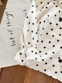 SHEIN LMoss Kids 女嬰編織波點彼得潘領花瓣袖休閒襯衫 - 黑與白 - 查看 3