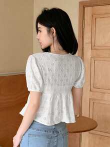 Dazy Designer Women's Short Design Sense Belted Cardigan T-Shirt Summer,Ruffle - White - View 5