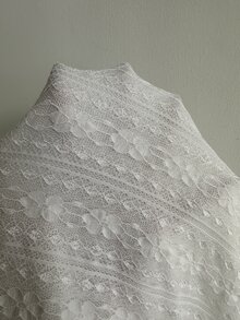 SHEIN Glamour Women White Lace Dress Long Sleeve Flare Cuff Ruffle Deep V Criss‑Cross Front High Slit Elegant Fall Wedding Guest Coquette Evening Party Dress - White - View 9