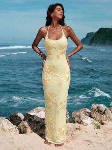 Opulessa 纯色露背连衣裙 - 淡黃色 - 查看 5