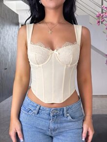 Vassilux Elegant Solid Color Lace Patchwork Underwire Bralette Halloween - Apricot - View 4