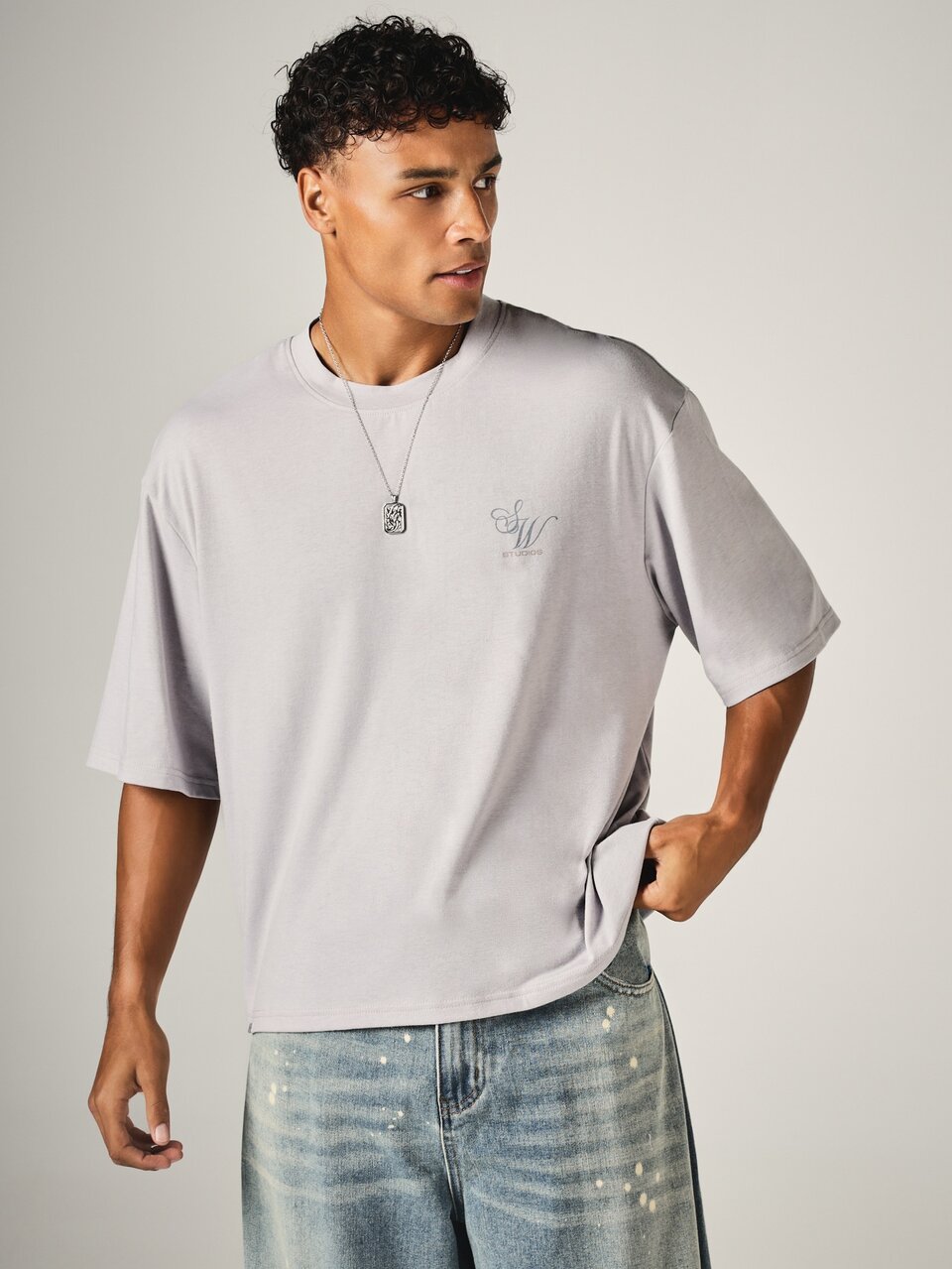 Boxy Fit Boston Athletic Department Varsity League Oversized Graphic Back Print Crew Neck Drop Shoulder Short Sleeve T-Shirt