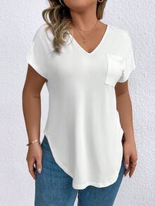 EMERY ROSE Regular Women's Solid Color V-Neck Short-Sleeved Casual T-Shirt - White - View 5