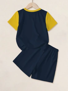 TOM & JERRY X SHEIN Young Boy Letter Print Short Sleeve T-Shirt And Shorts Casual Set - White - View 2
