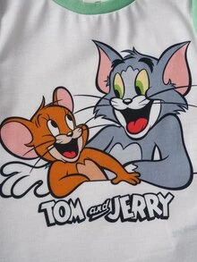 TOM & JERRY X SHEIN Baby Boy Round Neck Color Block Letter Cartoon Print Short Sleeve T-Shirt And Shorts Casual Daily Set - Multicolor - View 5
