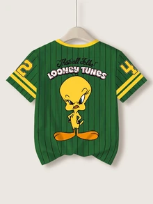 LOONEY TUNES X SHEIN Tween Girl Round Neck Letter Cartoon Print Casual Everyday Short Sleeve T-Shirt - White - View 2