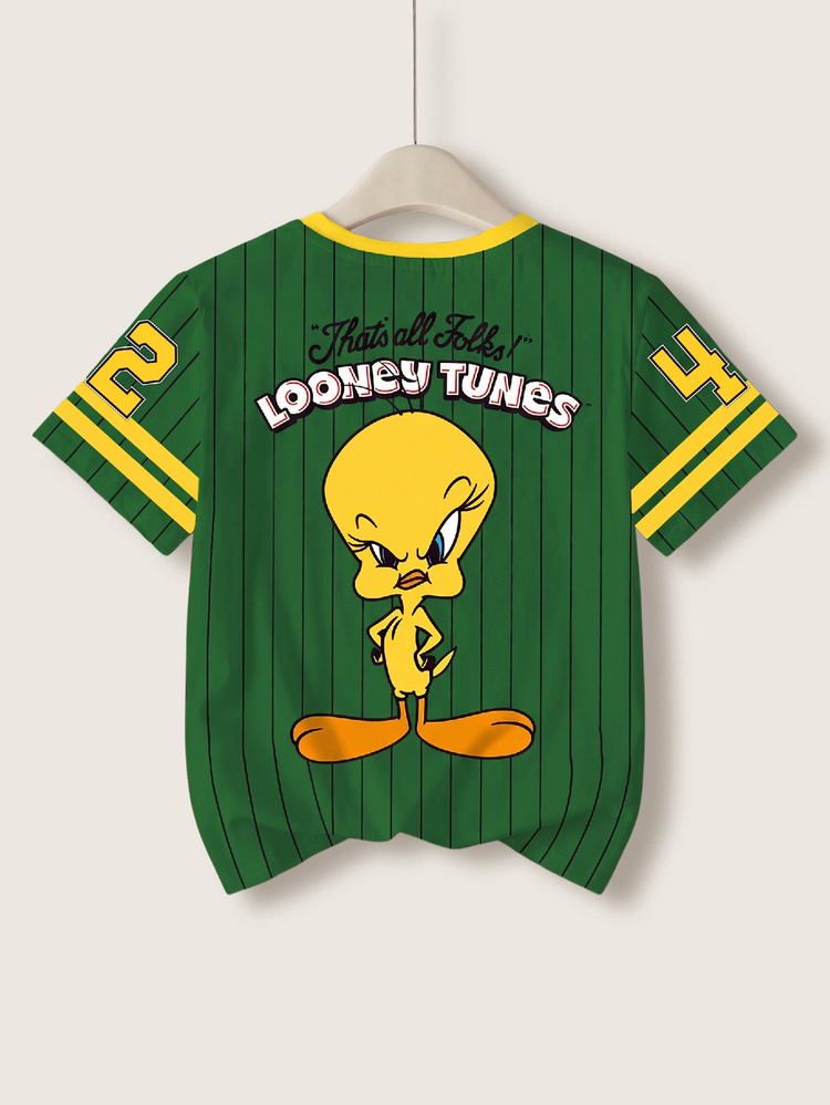 LOONEY TUNES X SHEIN Tween Girl Round Neck Letter Cartoon Print Casual Everyday Short Sleeve T-Shirt - White - View 2