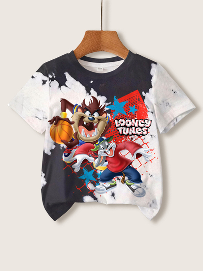 LOONEY TUNES X SHEIN Young Boy Cartoon & Letter Graphic Short Sleeve Tee